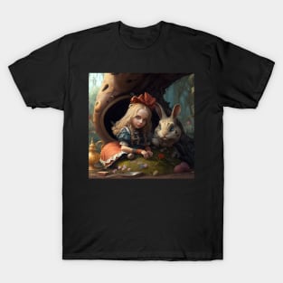 Alice in Wonderland. "Tea Party with the Mad Hatter and the Cheshire Cat" T-Shirt